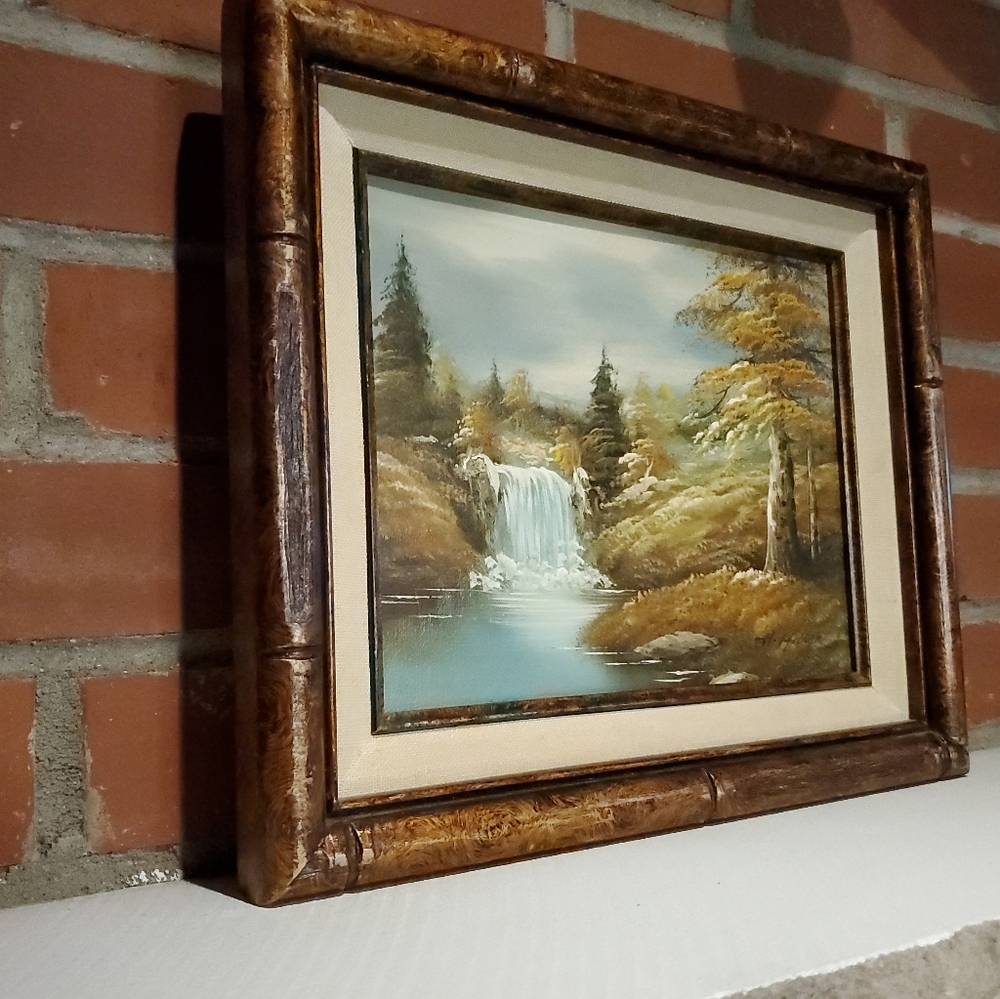 Oil Painting Landscape Trees Waterfall Signed H. Miller Season Fall Autumn VTG - Picture 8 of 16